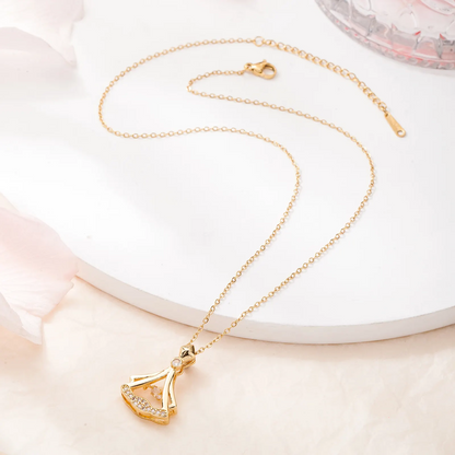 Golden Rhinestone Pendant Necklace 24K Gold Plated