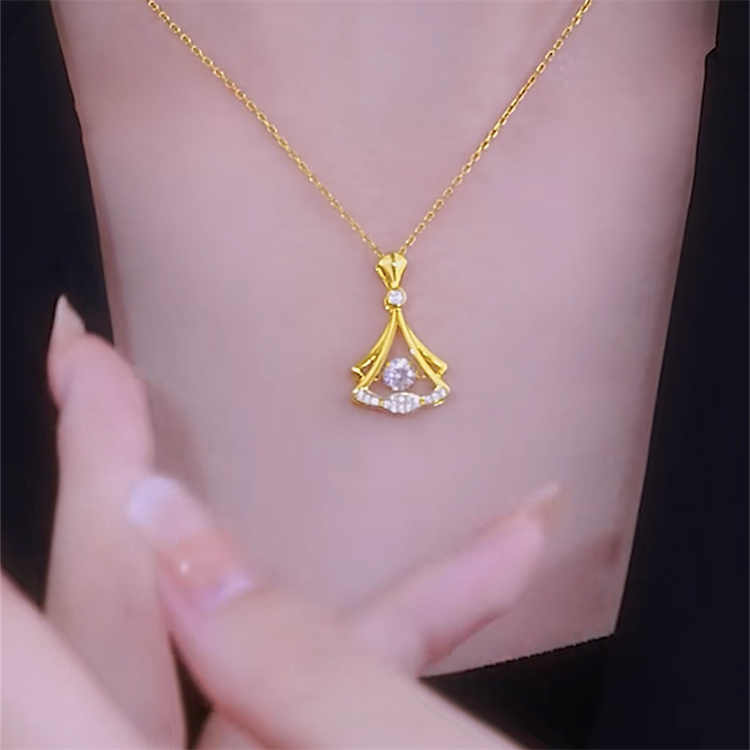Golden Rhinestone Pendant Necklace 24K Gold Plated