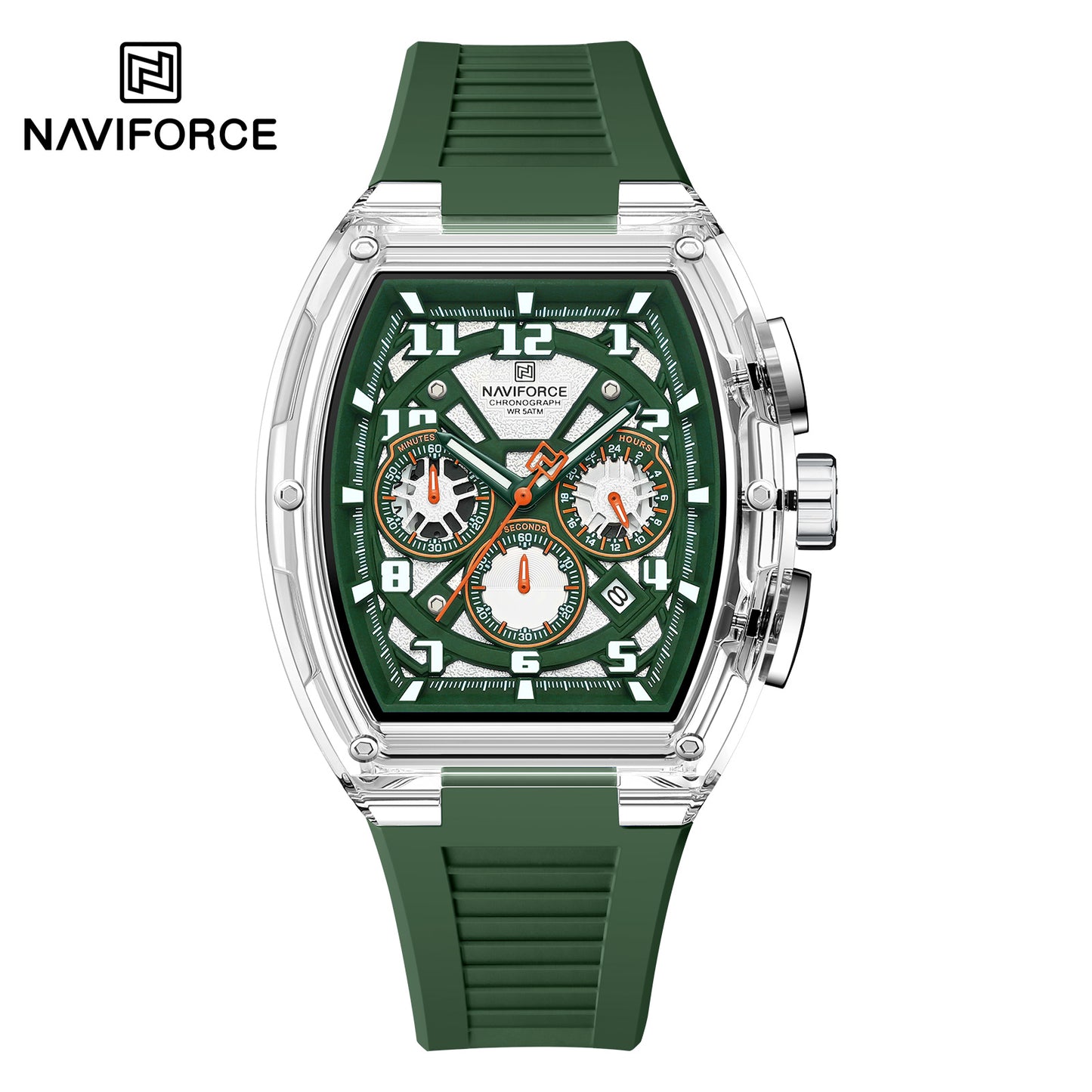 Men's Quartz Sports Watch 50M Water Resistant Luminous Multi-Function Barrel Dial Wristwatch