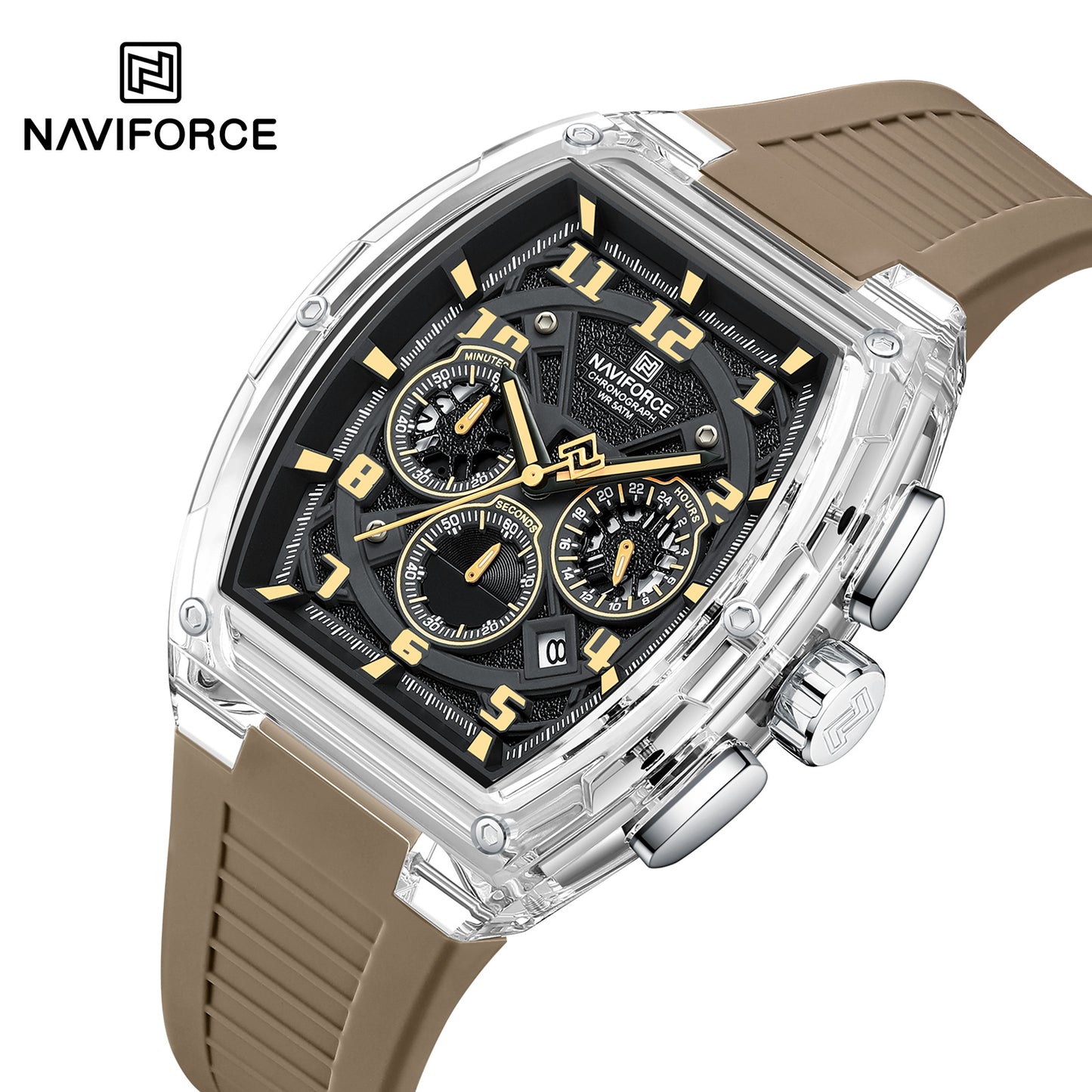 Men's Quartz Sports Watch 50M Water Resistant Luminous Multi-Function Barrel Dial Wristwatch