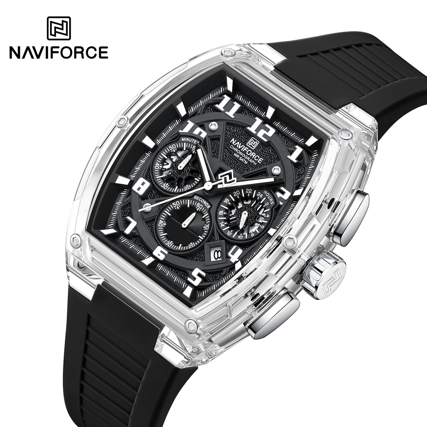 Men's Quartz Sports Watch 50M Water Resistant Luminous Multi-Function Barrel Dial Wristwatch