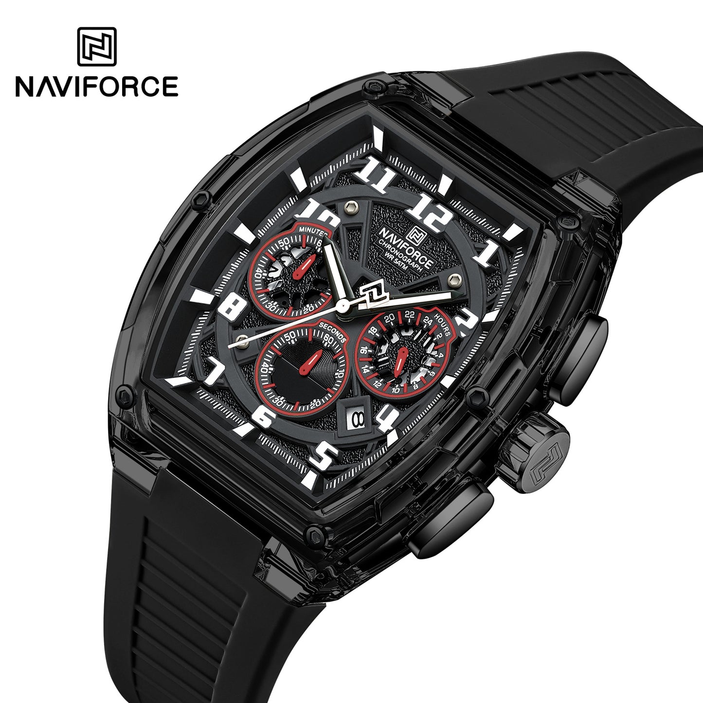 Men's Quartz Sports Watch 50M Water Resistant Luminous Multi-Function Barrel Dial Wristwatch