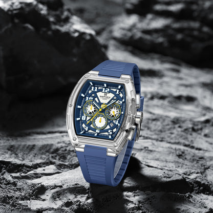 Men's Quartz Sports Watch 50M Water Resistant Luminous Multi-Function Barrel Dial Wristwatch