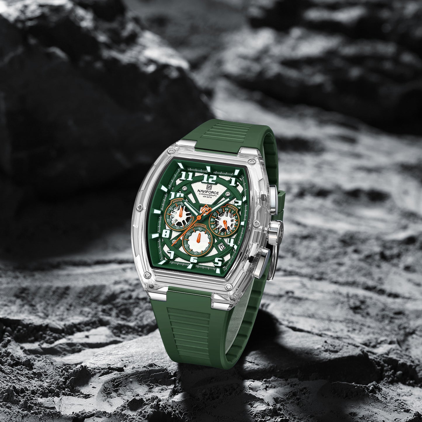 Men's Quartz Sports Watch 50M Water Resistant Luminous Multi-Function Barrel Dial Wristwatch