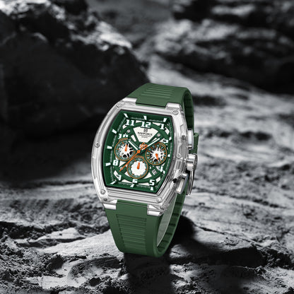 Men's Quartz Sports Watch 50M Water Resistant Luminous Multi-Function Barrel Dial Wristwatch