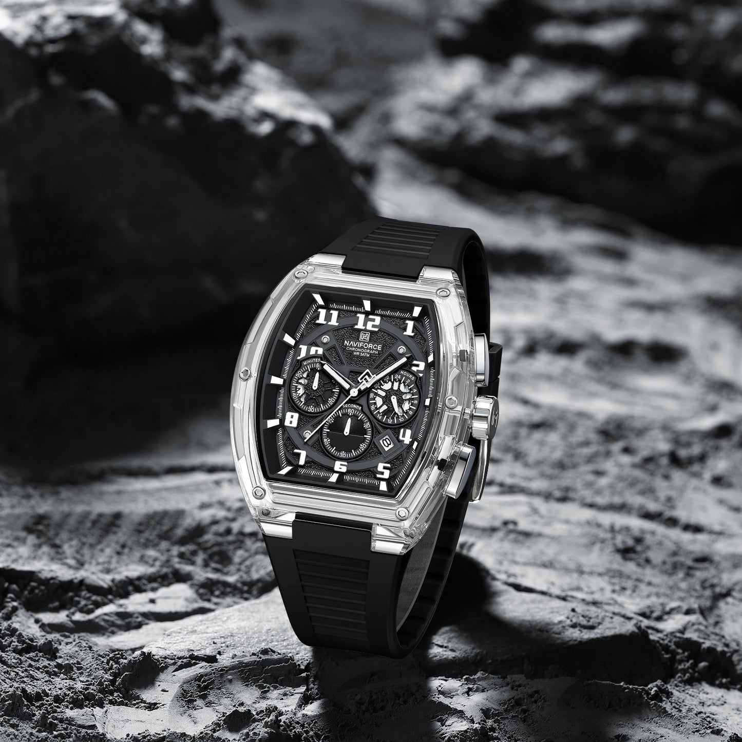 Men's Quartz Sports Watch 50M Water Resistant Luminous Multi-Function Barrel Dial Wristwatch