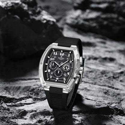 Men's Quartz Sports Watch 50M Water Resistant Luminous Multi-Function Barrel Dial Wristwatch