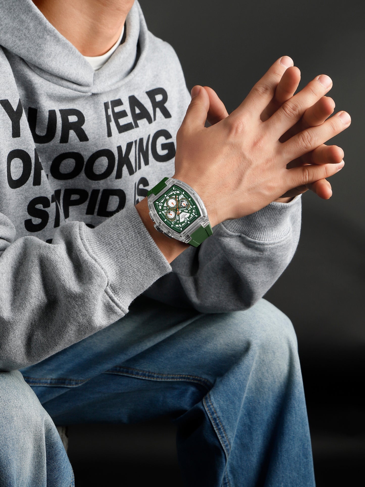 Men's Quartz Sports Watch 50M Water Resistant Luminous Multi-Function Barrel Dial Wristwatch