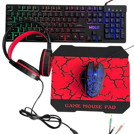 4 in 1 Gaming Keyboard | Headset with Microphone Mouse & Mouse Pad